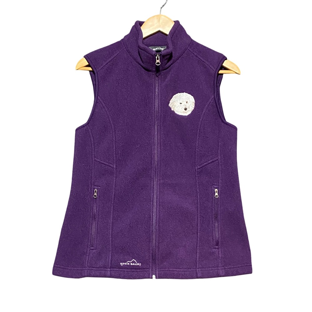 Eddie Bauer Purple Fleece‎ Vest Women's Size Medium Custom Dog Poodle Embroidery